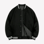 Men’s Black Striped Trim Varsity Jacket (1)